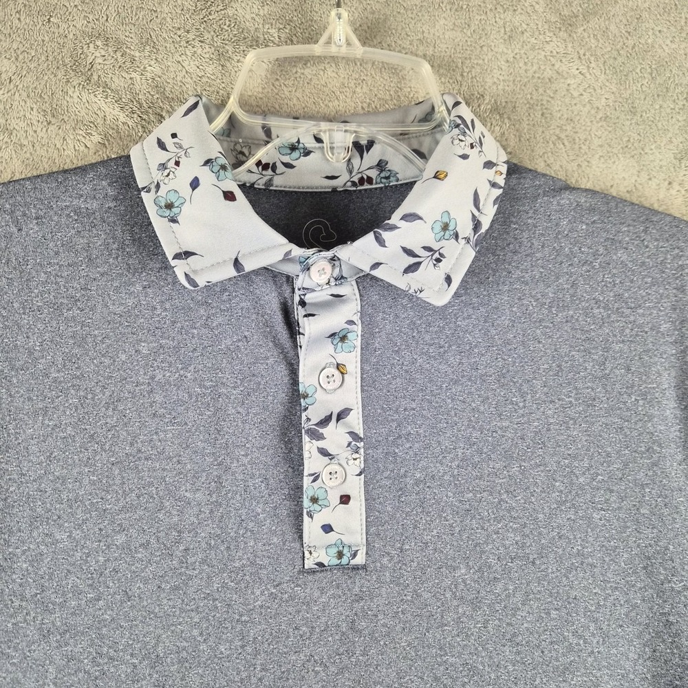 Swannies Golf Polo Shirt Mens Small Gray Floral Collar Performance Stretch Soft